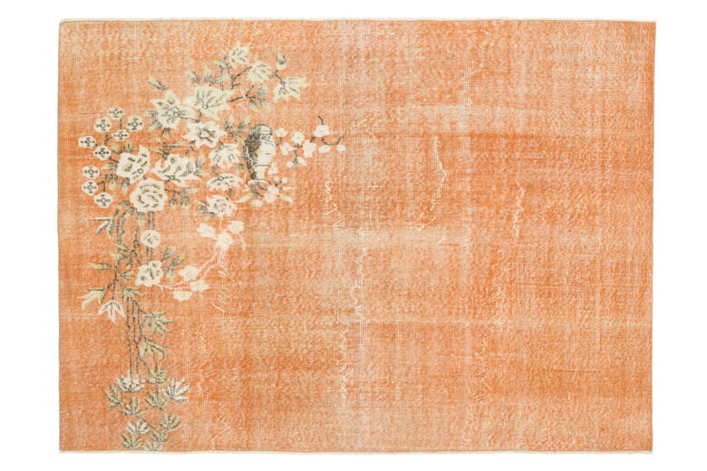 Orange Floral Vintage Area Rug