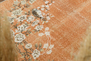 Orange Floral Vintage Area Rug - Thumbnail