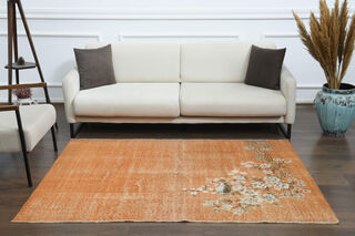 Orange Floral Vintage Area Rug - Thumbnail