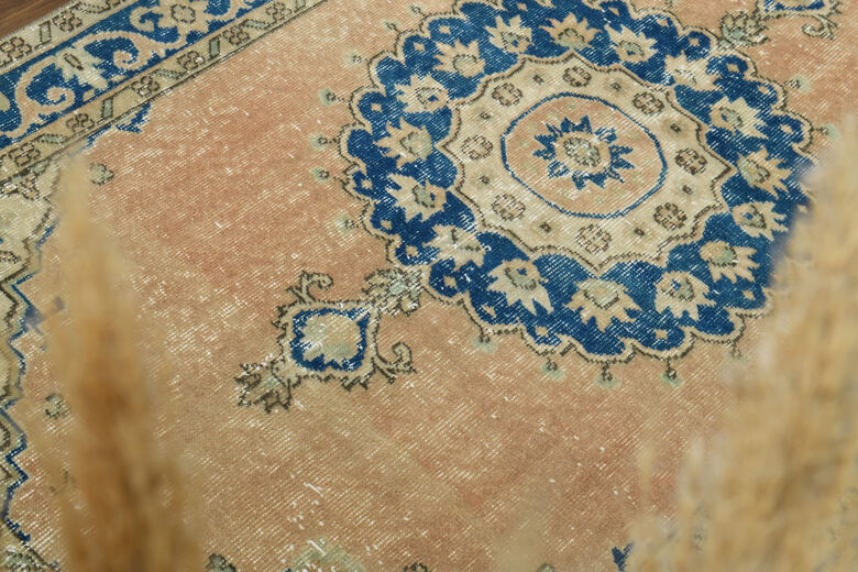 Orange Blue Vintage Anatolian Rug