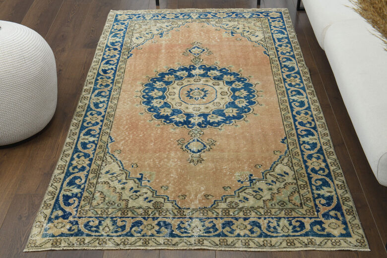 Orange Blue Vintage Anatolian Rug