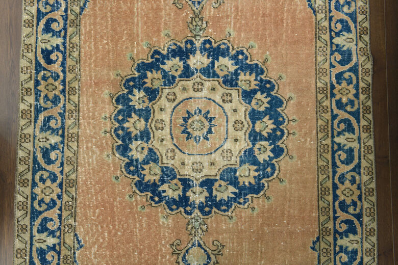 Orange Blue Vintage Anatolian Rug