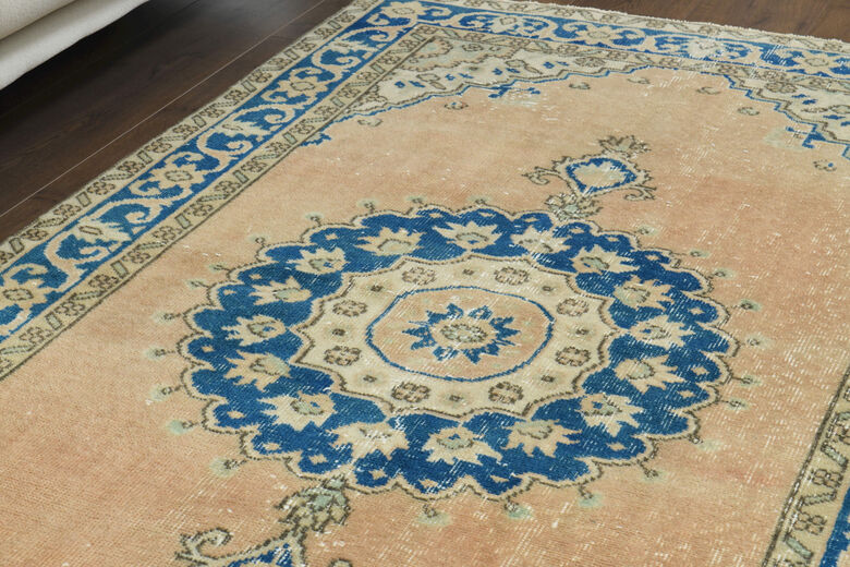 Orange Blue Vintage Anatolian Rug