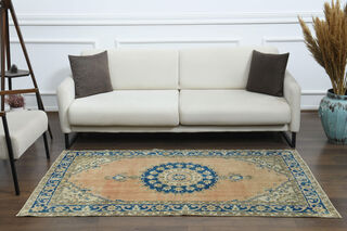 Orange Blue Vintage Anatolian Rug - Thumbnail