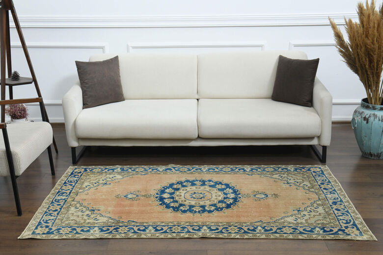 Orange Blue Vintage Anatolian Rug