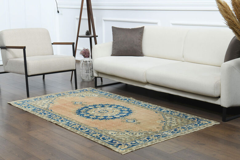 Orange Blue Vintage Anatolian Rug