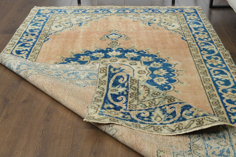 Orange Blue Vintage Anatolian Rug