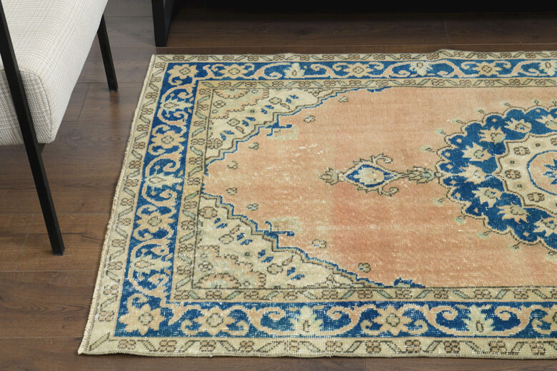 Orange Blue Vintage Anatolian Rug