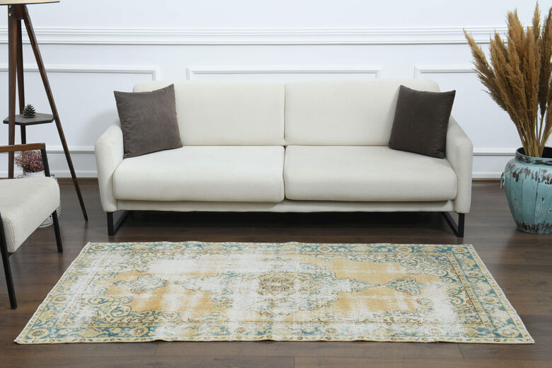Distressed Anatolian Orange Navy Rug