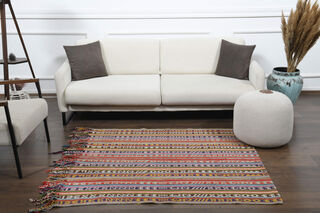 Striped Colorful Kilim Rug - Thumbnail