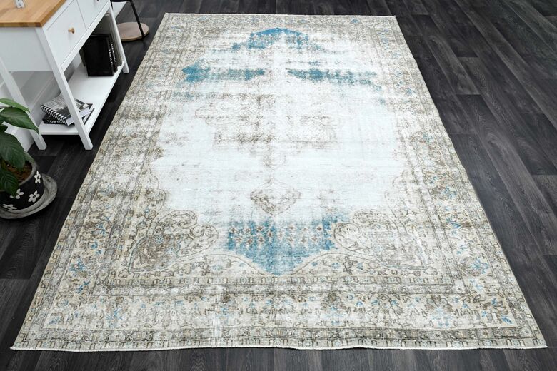 Faded Brown Blue Area Rug