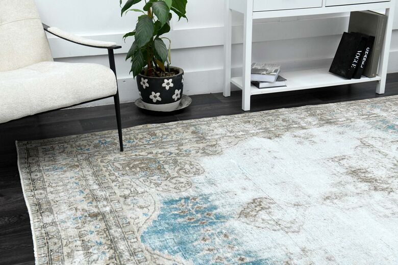 Faded Brown Blue Area Rug