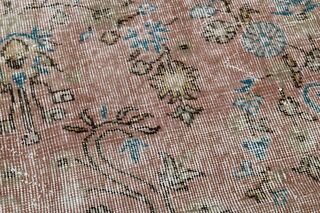 Floral Pink Brown Rug - Thumbnail