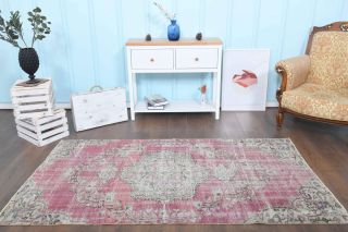 Handmade Pink Vintage Area Rug - Thumbnail