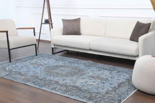 Pale Blue Colored - Vintage Area Rug - Thumbnail