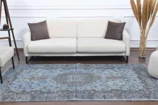 Pale Blue Colored - Vintage Area Rug - Thumbnail