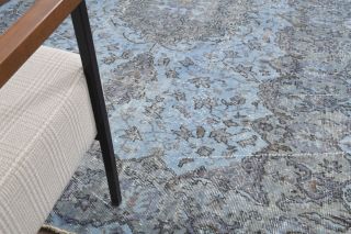 Pale Blue Colored - Vintage Area Rug - Thumbnail