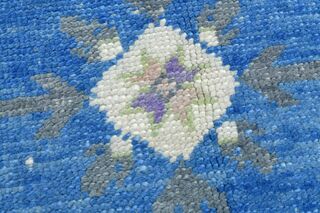 Blue Oushak Floral Area Rug - Thumbnail