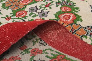 Red Bordered & Floral Vintage Area Rug - Thumbnail
