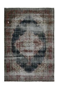Distressed Red Black Turkish Anatolian Rug - Thumbnail