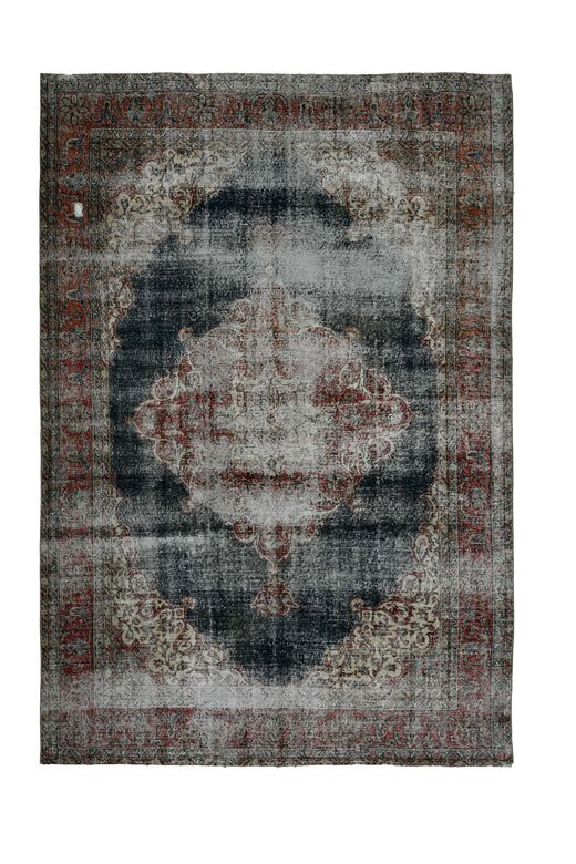 Distressed Red Black Turkish Anatolian Rug
