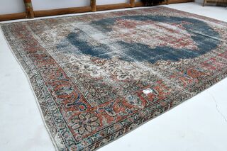 Distressed Red Black Turkish Anatolian Rug - Thumbnail