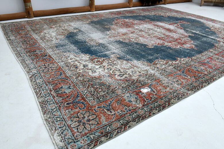 Distressed Red Black Turkish Anatolian Rug