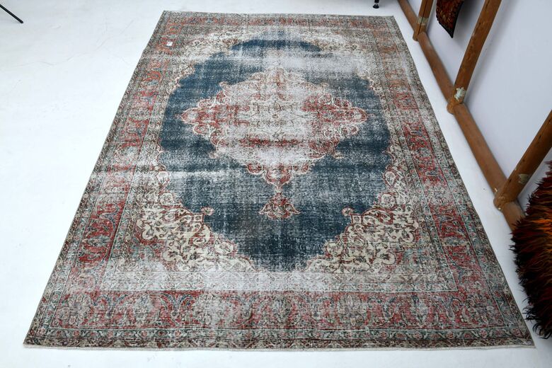 Distressed Red Black Turkish Anatolian Rug