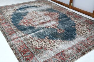 Distressed Red Black Turkish Anatolian Rug - Thumbnail