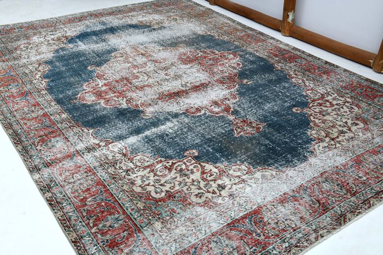 Distressed Red Black Turkish Anatolian Rug