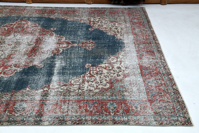 Distressed Red Black Turkish Anatolian Rug