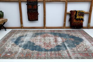 Distressed Red Black Turkish Anatolian Rug - Thumbnail