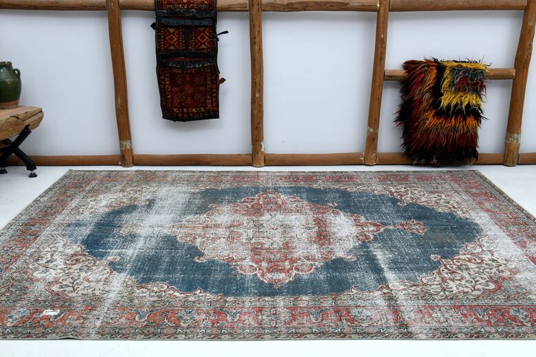 Distressed Red Black Turkish Anatolian Rug