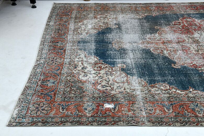 Distressed Red Black Turkish Anatolian Rug