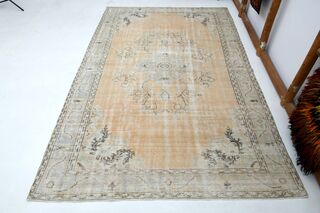 Orange Beige Area Antique Washed Anatolian Rug - Thumbnail