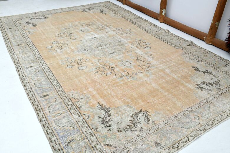 Orange Beige Area Antique Washed Anatolian Rug