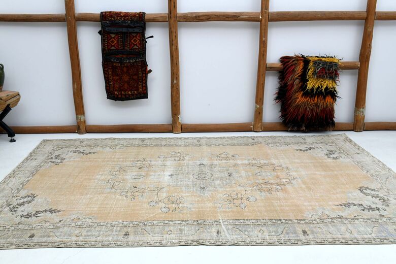 Orange Beige Area Antique Washed Anatolian Rug