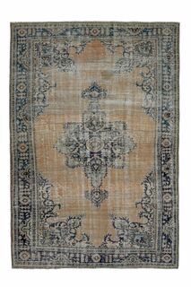 Orange Navy Blue Area Anatolian Rug - Thumbnail