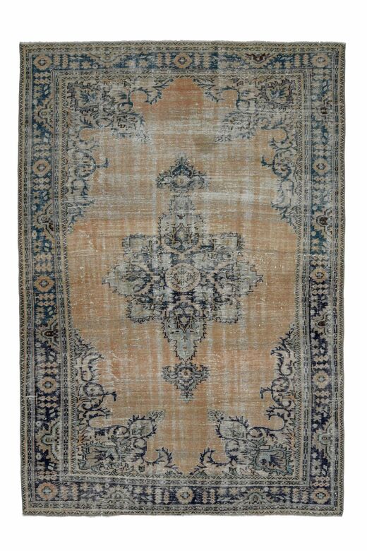 Orange Navy Blue Area Anatolian Rug
