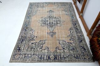 Orange Navy Blue Area Anatolian Rug - Thumbnail