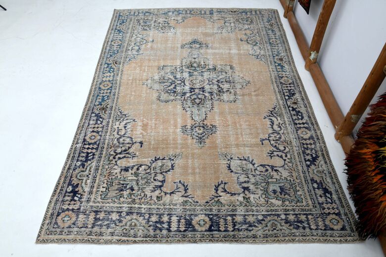 Orange Navy Blue Area Anatolian Rug
