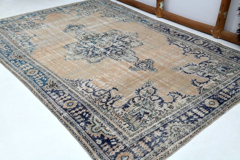 Orange Navy Blue Area Anatolian Rug