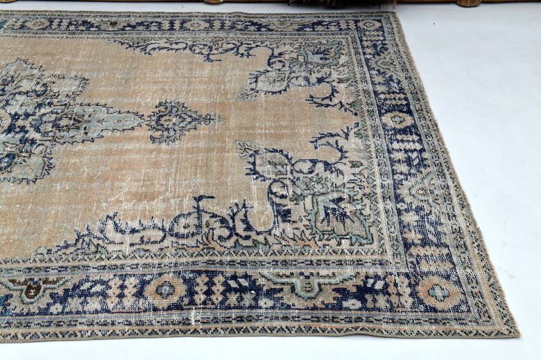 Orange Navy Blue Area Anatolian Rug