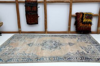 Orange Navy Blue Area Anatolian Rug - Thumbnail