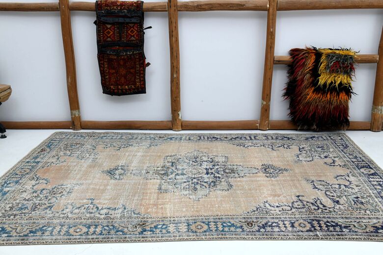 Orange Navy Blue Area Anatolian Rug