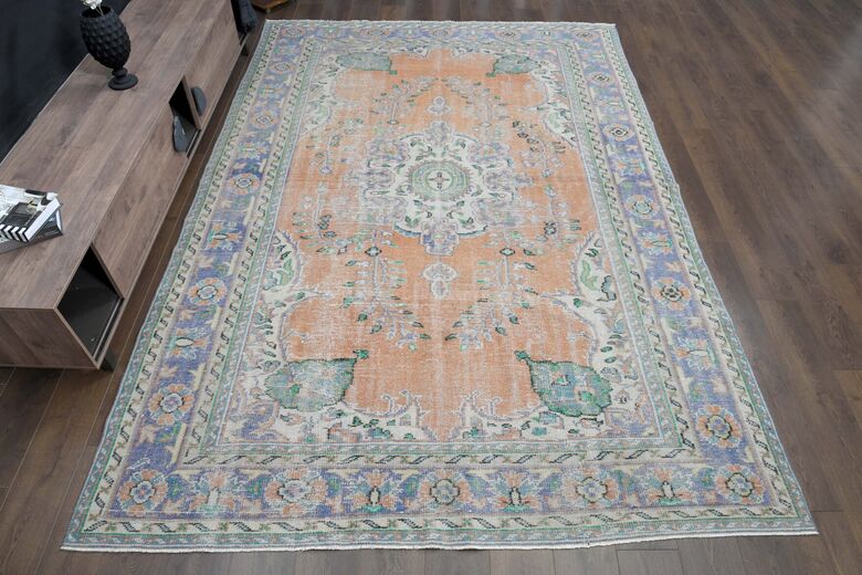 Orange Purple Vintage Anatolian Rug