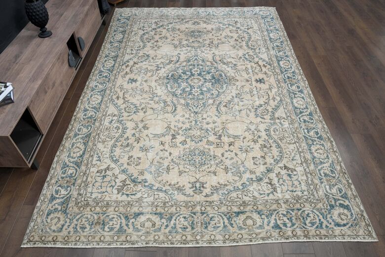 Navy Blue Brown Handmade Rug