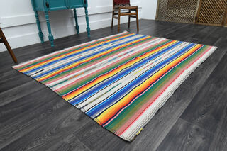 Handmade Vintage Striped Kilim - Thumbnail