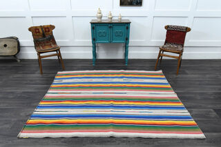 Handmade Vintage Striped Kilim - Thumbnail