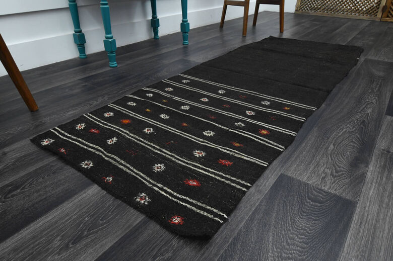 Black Kilim Vintage Runner Rug